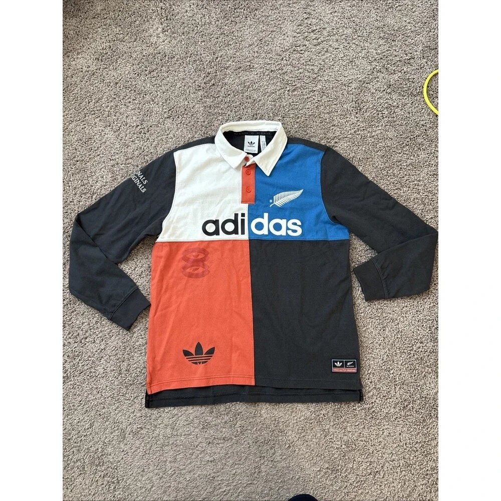 adidas Originals Men’s All Blacks Rugby Polo Long Sleeve Colorblock Size Medium